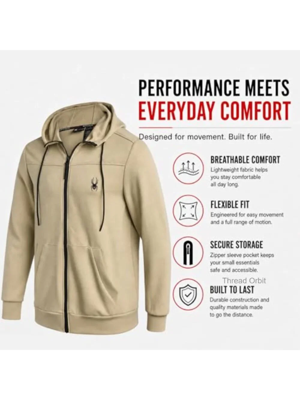 Men's Performance Fleece Zip Up Hoodie - Moisture Wicking Athletic Hoodie